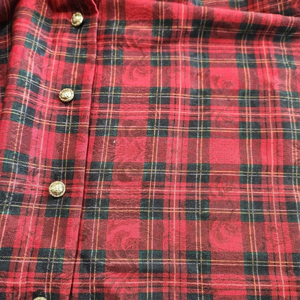 Vintage 80s Red Plaid Midi Pocket Skirt S/M 25
